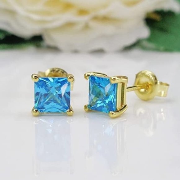 Lake Blue Topaz Stud Earrings - Picture 1 of 5
